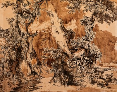 Weathered Tree Trunks in a Park by Carl Blechen